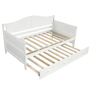 CJLMN Solid Wood Daybed with a Trundle, Twin Trundle Daybed Sofa Bed Frame for Bedroom, Guest Room, Living Room (White)