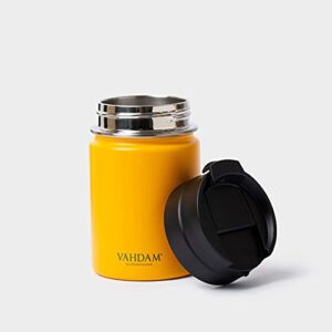 VAHDAM, Coffee Travel Mug, Stainless Steel Tumbler (8.8oz/260ml) Yellow | Vacuum Insulated Coffee Mug Double Wall | Sweat-proof Sipper Tumbler with Lid for Hot and Cold Drinks | Sports Tumbler