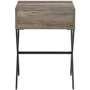 walker edison metal wood small side end beside table 1 drawer x leg living room accent table, 18 inch, grey wash