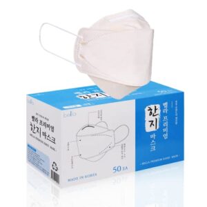 [made in korea] bella premium hanji mask (50, light beige): filter efficiency ≥ 97%, 4-layer breathable quality 3d mask with adjustable nose strip