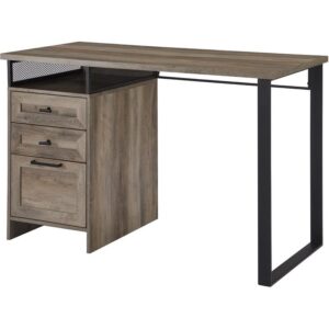 walker edison modern metal and wood 3 drawer writing desk home office workstation small, 48 inch, grey wash