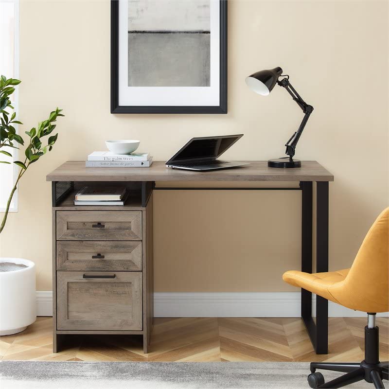 Walker Edison Modern Metal and Wood 3 Drawer Writing Desk Home Office Workstation Small, 48 Inch, Grey Wash