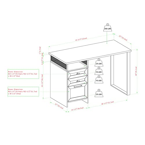 Walker Edison Modern Metal and Wood 3 Drawer Writing Desk Home Office Workstation Small, 48 Inch, Grey Wash