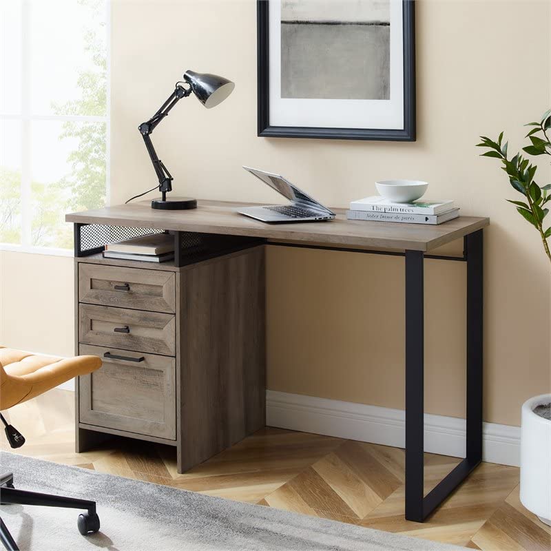 Walker Edison Modern Metal and Wood 3 Drawer Writing Desk Home Office Workstation Small, 48 Inch, Grey Wash