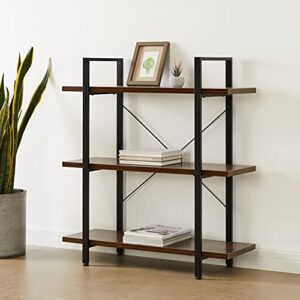 Coral Flower 3 Shelf Layer Vintage Bookshelf, Industrial Style Bookcase Furniture, Multifunctional Shelving,for Living Room, Bedroom, Dark Oak (AZ300000)