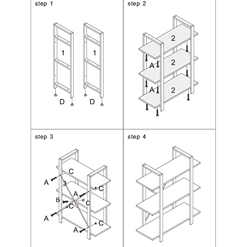 Coral Flower 3 Shelf Layer Vintage Bookshelf, Industrial Style Bookcase Furniture, Multifunctional Shelving,for Living Room, Bedroom, Dark Oak (AZ300000)