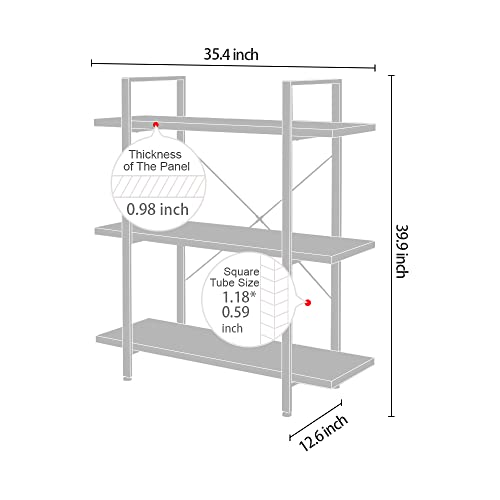 Coral Flower 3 Shelf Layer Vintage Bookshelf, Industrial Style Bookcase Furniture, Multifunctional Shelving,for Living Room, Bedroom, Dark Oak (AZ300000)