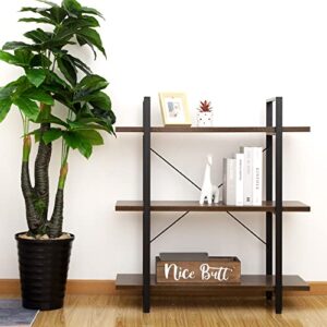 Coral Flower 3 Shelf Layer Vintage Bookshelf, Industrial Style Bookcase Furniture, Multifunctional Shelving,for Living Room, Bedroom, Dark Oak (AZ300000)