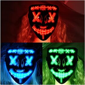 Halloween Scary Mask LED Mask LED Purge Mask [3PACK] LED Light Up Mask EL Wire Light Up for Festival Cosplay Halloween Costume Halloween Festival Party.