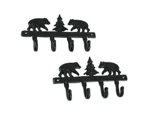 things2die4 set of 2 cast iron black bear and pine tree wall hook racks