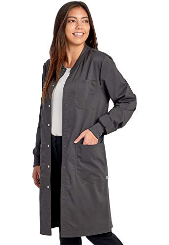 Cherokee Professional Lab Coat for Men and Women with Snap Front Closure WW350AB, XL, Pewter