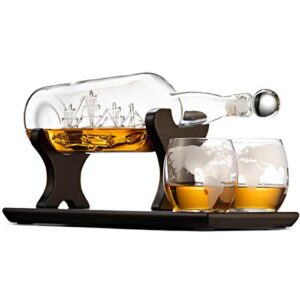 godinger ship in a bottle whiskey decanter and whiskey glasses bar set, for liquor scotch bourbon, gifts for men