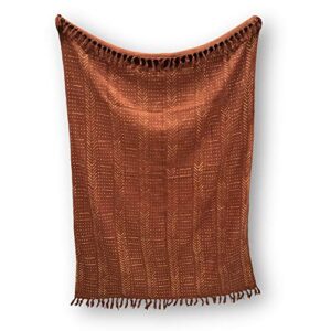 trade star decorative ethnic block print throw blanket for couch 100% cotton soft tassel blanket handmade mudcloth throw for home handloomed housewarming gift (rust, snow (120 x 170 cms))