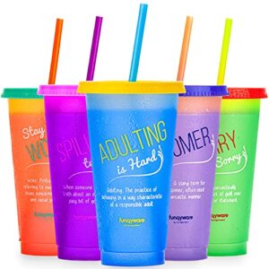 color changing cups with lids and straws for adults - 5 x 24oz reusable cups with lids and straws, bulk plastic cups with lids and straws for kids, cold iced coffee cups & women party water tumbler