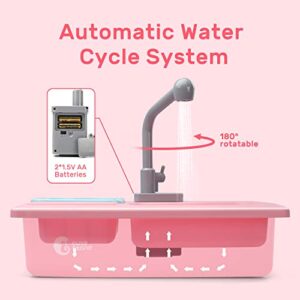 CUTE STONE Play Kitchen Sink Toys,Electric Dishwasher Playing Toy with Running Water,Upgraded Automatic Faucets and Color Changing Accessories, Role Play Sink Set Gifts for Kids Boys Girls Toddler