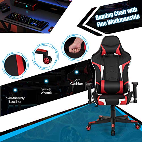 Tangkula Gaming Desk and Chair Set, Ergonomic E-Sport Gamer Desk & Racing Chair Set w/Cup Holder, Monitor Stand, Earphone Hook, Massage & Headrest, Home Office Computer Desk Chair Set (Red)