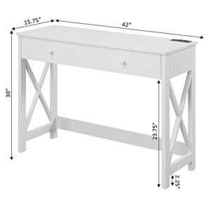 Convenience Concepts Oxford Desk with Charging Station, 42", White