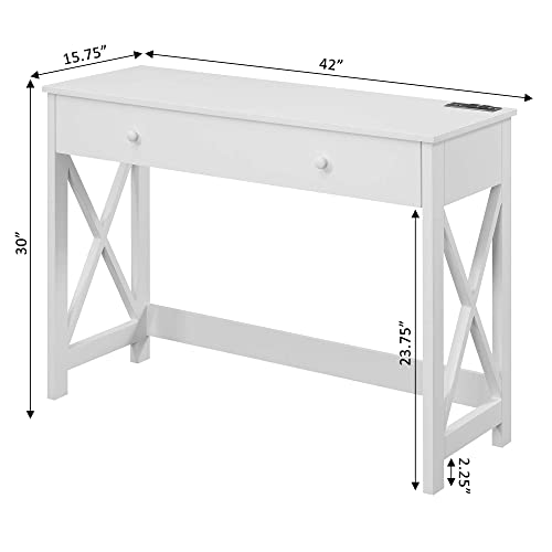 Convenience Concepts Oxford Desk with Charging Station, 42", White