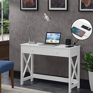 Convenience Concepts Oxford Desk with Charging Station, 42", White