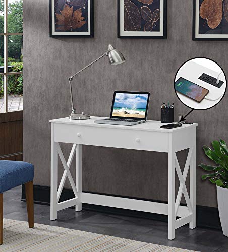 Convenience Concepts Oxford Desk with Charging Station, 42", White