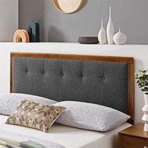 Modway Draper Tufted Queen Fabric and Wood Headboard in Walnut Charcoal