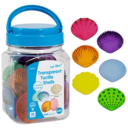 edxeducation Tactile Shells - Set of 36 - Translucent - 6 Textures and Colors - Ages 18m+ - Explore STEM Concepts via Light Panels and Sensory Bins