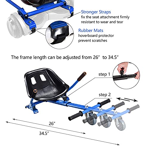 Hoverboard seat Attachment Go-Kart fits 6.5”/ 8”/ 10” hoverboards, Hover cart for Kids & Adults, Accessory for self Balancing Scooter (Blue)