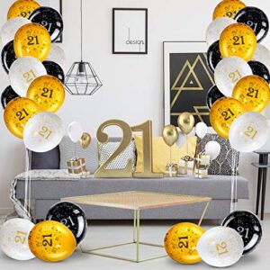 45 Piece 12 Inch 21st Birthday Party Latex Balloons Birthday Anniversary Party Decoration White Gold Black Theme Balloon for Twenty One Birthday Party Supplies Indoor Outdoor Decor