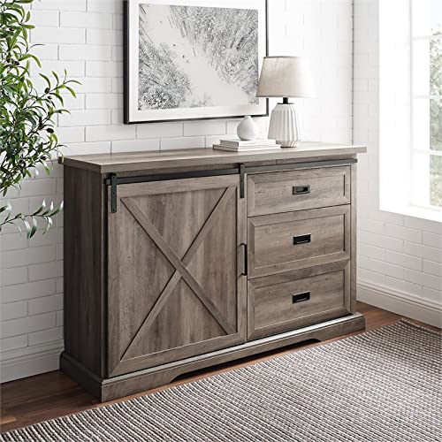 Walker Edison Modern Farmhouse Wood Sliding X Barn Door Buffet Sideboard Living Room Entryway Serving Storage Cabinet Doors-Dining Room Console 56 Inch, Grey Wash