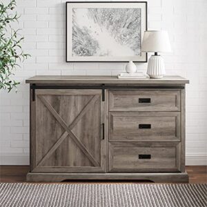 Walker Edison Modern Farmhouse Wood Sliding X Barn Door Buffet Sideboard Living Room Entryway Serving Storage Cabinet Doors-Dining Room Console 56 Inch, Grey Wash