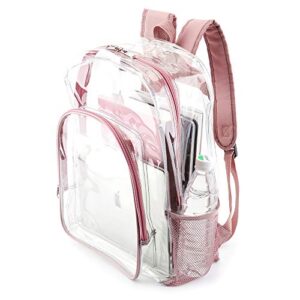 Clear Backpack for Girls, See Through Backpack Transparent Plastic Bookbags for Women for School Festival Concert (Rose/Pink)