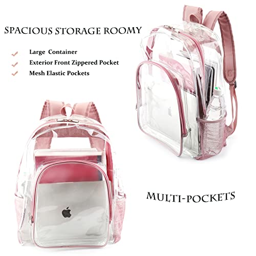 Clear Backpack for Girls, See Through Backpack Transparent Plastic Bookbags for Women for School Festival Concert (Rose/Pink)