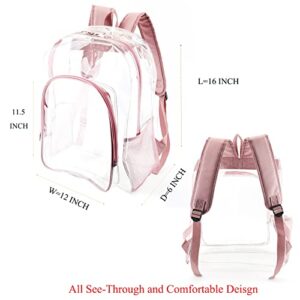 Clear Backpack for Girls, See Through Backpack Transparent Plastic Bookbags for Women for School Festival Concert (Rose/Pink)