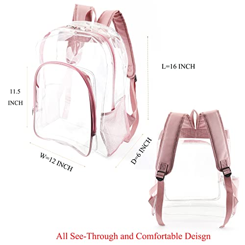 Clear Backpack for Girls, See Through Backpack Transparent Plastic Bookbags for Women for School Festival Concert (Rose/Pink)