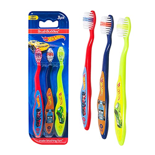 Hot Wheels Cars Boys Toothbrush Set - 6 Pack Toddlers Kids Toothbrush Set with Disney Cars Bookmark and Cars Stickers (Toothbrushes for Kids)
