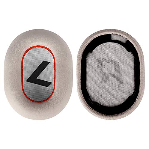 Geekria QuickFit Protein Leather Replacement Ear Pads for Plantronics BackBeat PRO 2, BackBeat PRO 2 Special Edition, Voyager 8200 UC, Headphones Earpads, Ear Cushion Repair Parts (White/Red)