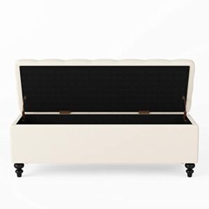 HUIMO Ottoman with Storage, 51-inch Storage Ottoman Bench with Button-Tufted, Bedroom Bench Safety Hinge Ottoman in Upholstered Fabrics, Large Storage Bench for Bedroom, Living Room (Ivory)