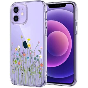 unov case compatible with iphone 12 mini case clear with design slim protective soft tpu bumper embossed pattern 5.4 inch (flower bouquet)