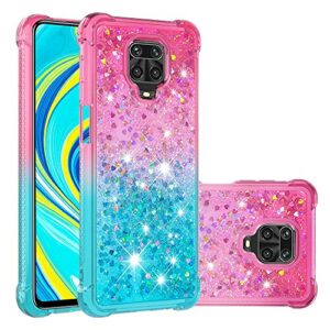 xiaomi redmi note 9s/9 pro/9 pro max case transparent glitter bling sparkly crystal clear flowing liquid silicone cover (pink-blue)