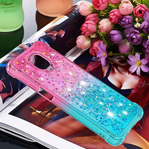 Xiaomi Redmi Note 9S/9 Pro/9 Pro Max Case Transparent Glitter Bling Sparkly Crystal Clear Flowing Liquid Silicone Cover (Pink-Blue)