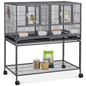 yaheetech 41.5" stackable divided breeder breeding parakeet bird cage for canaries cockatiels lovebirds finches budgies small parrots with rolling stand, black