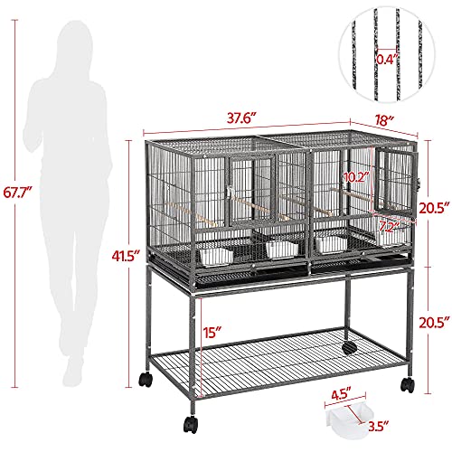 Yaheetech 41.5" Stackable Divided Breeder Breeding Parakeet Bird Cage for Canaries Cockatiels Lovebirds Finches Budgies Small Parrots with Rolling Stand, Black