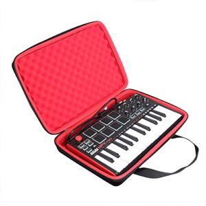 hermitshell hard travel case for akai professional mpk mini mkii 25-key portable usb midi keyboard (black+red)