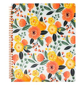 steel mill & co cute large spiral notebook college ruled, 11" x 9.5" with durable hardcover and 160 lined pages, orange floral