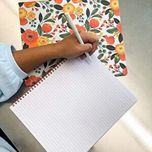 Steel Mill & Co Cute Large Spiral Notebook College Ruled, 11" x 9.5" with Durable Hardcover and 160 Lined Pages, Orange Floral