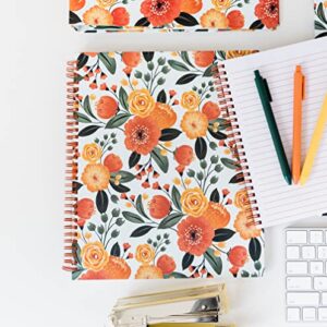 Steel Mill & Co Cute Large Spiral Notebook College Ruled, 11" x 9.5" with Durable Hardcover and 160 Lined Pages, Orange Floral