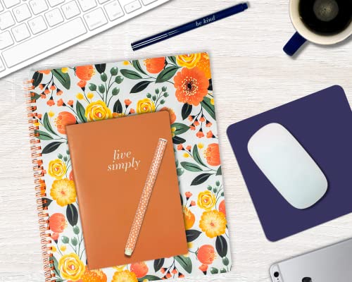 Steel Mill & Co Cute Large Spiral Notebook College Ruled, 11" x 9.5" with Durable Hardcover and 160 Lined Pages, Orange Floral