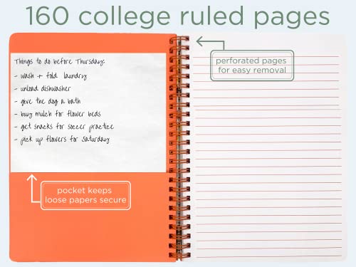 Steel Mill & Co Cute Large Spiral Notebook College Ruled, 11" x 9.5" with Durable Hardcover and 160 Lined Pages, Orange Floral