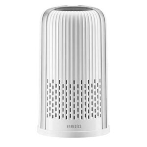 homedics totalclean 4-in-1 tower air purifier, 360-degree hepa filtration for allergens, dust and dander with ionizer for home, office and desktop, night-light and essential oil aromatherapy (white)