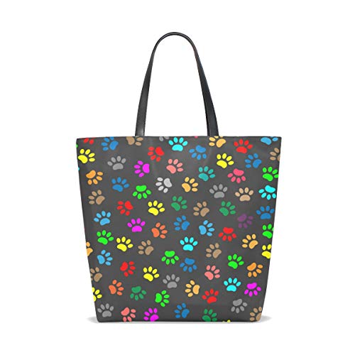 Flowers Boston Terrier Travel Double-sided Reusable Grocery Shopping Gym Tote Bag Portable Storage HandBag - Cute Dog Paw Prints